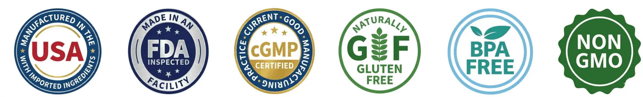VapoCept quality badges: USA manufactured, FDA inspected facility, cGMP certified, gluten free, BPA free, non-GMO